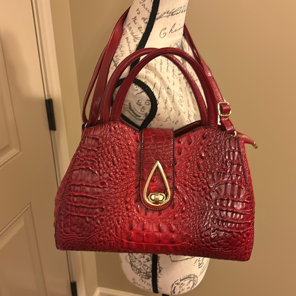 Red textured handbag